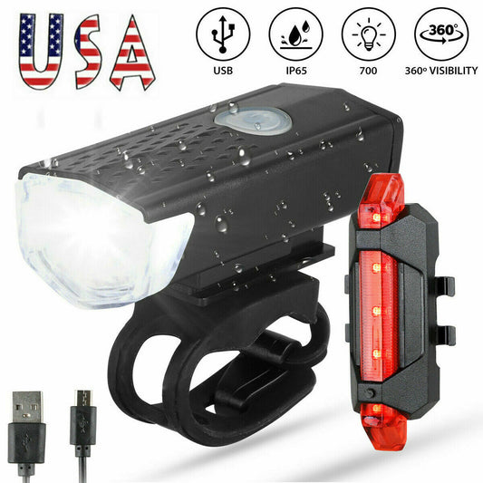 USB Rechargeable LED Bicycle Light Front & Rear Cycling Set