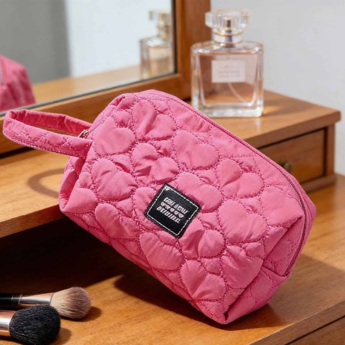 Fashion Portable Cosmetic Bag Rose Red Makeup Case