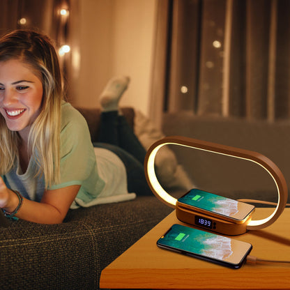 Touch Bedside Lamp with Clock & Wireless Charging