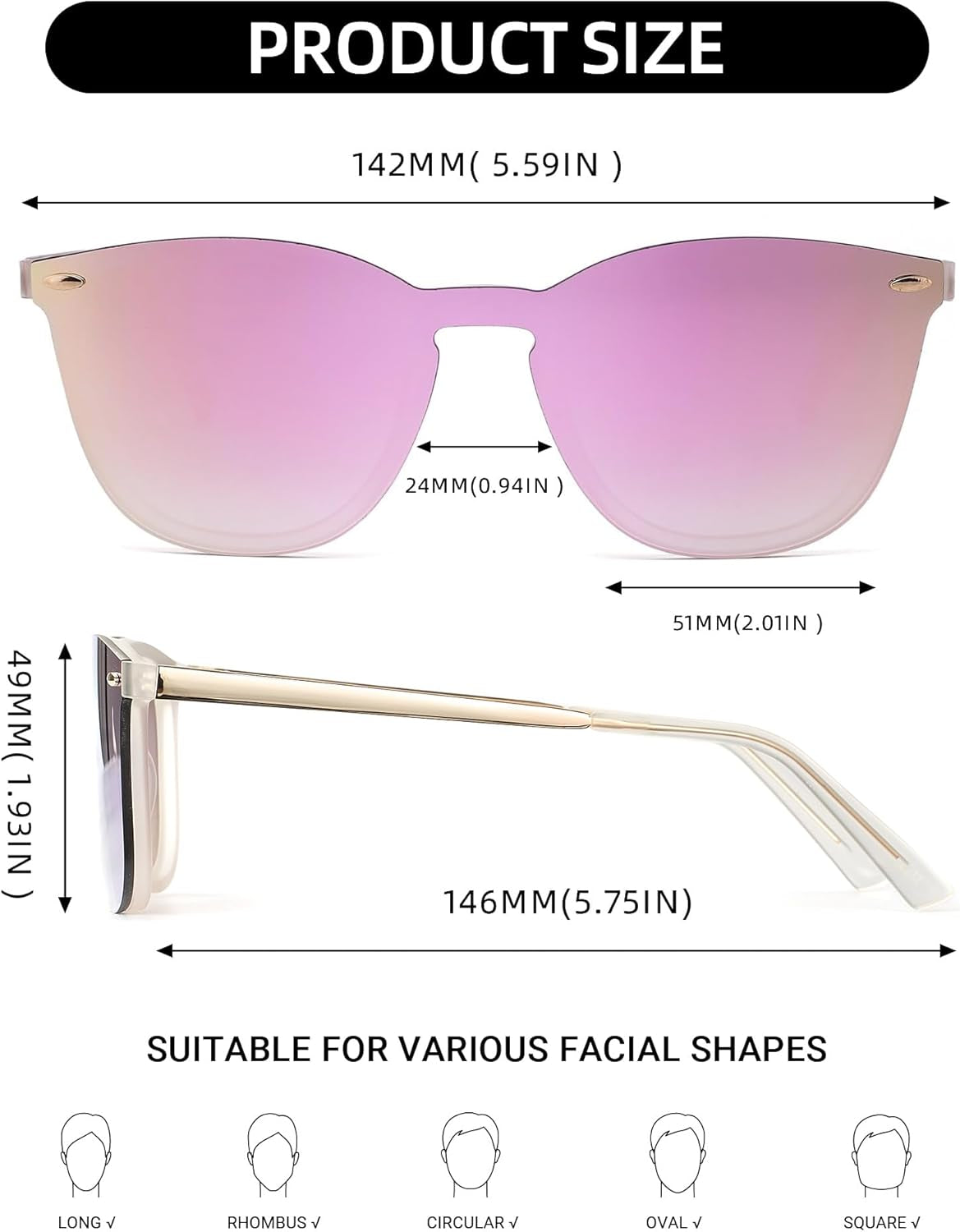 Trendy Rimless Mirrored Sunglasses Reflective Sun Glasses for Women Men
