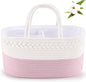 Diaper Caddy Organizer - Cotton Rope Nursery Storage Basket for Baby Essentials, Boys & Girls Shower Gift, Changing Table Organizer, Pink