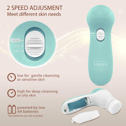 Facial Cleansing Brush | Face Scrubber Exfoliator Skin Care Beauty Products Powered Electric Wash Exfoliating Skincare Women Spin Cleanser Tools Cleaning Scrub Washer Self Care (Opal)