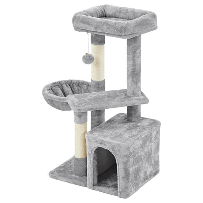 34" Cat Tree Tower with Condo, Basket & Scratching Posts