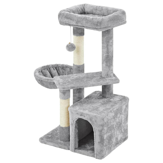 34" Cat Tree Tower with Condo, Basket & Scratching Posts