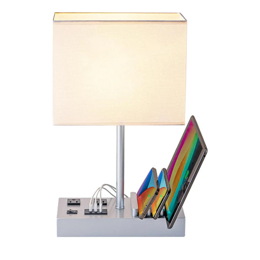 Bedside Lamp with USB Ports, AC Outlets & Phone Stands