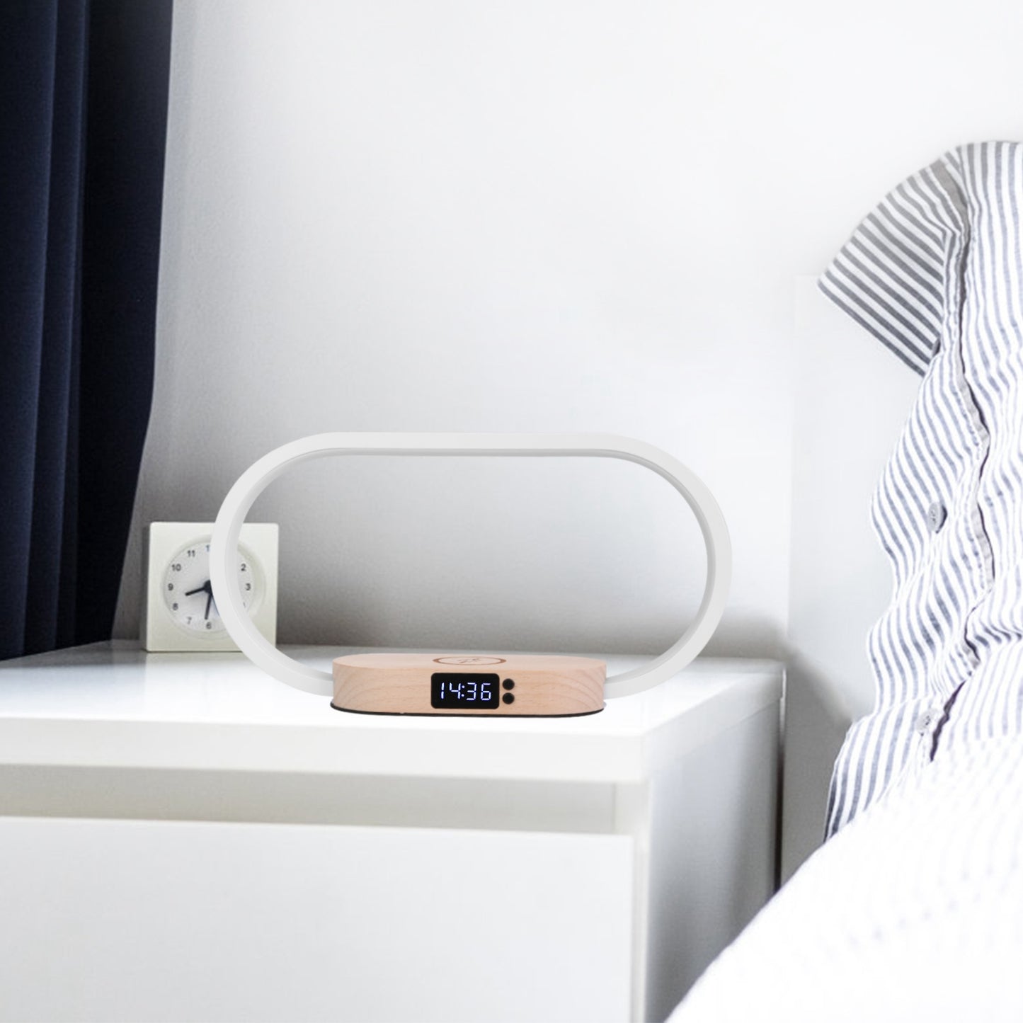 Touch Bedside Lamp with Clock & Wireless Charging