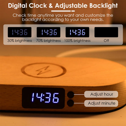 Touch Bedside Lamp with Clock & Wireless Charging