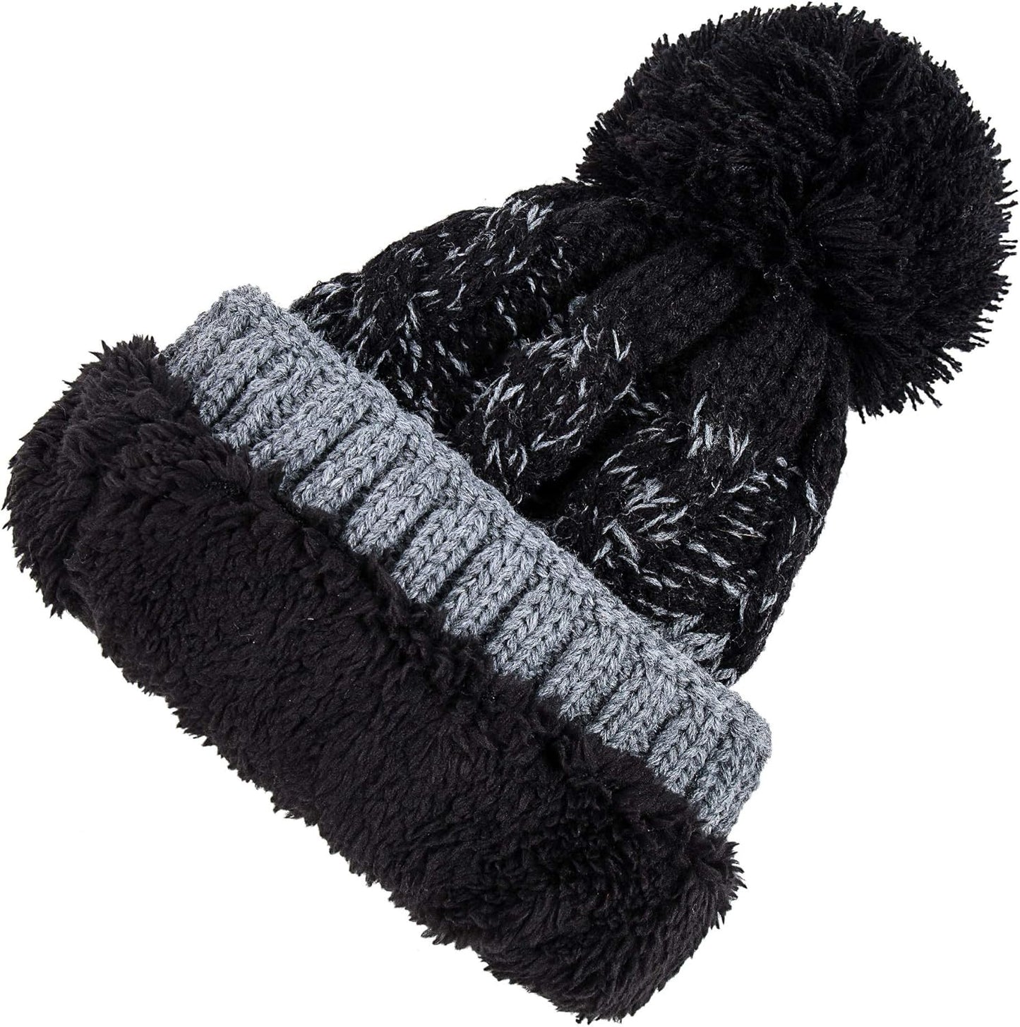 Women Winter Pompom Beanie Hat with Warm Fleece Lined, Thick Slouchy Snow Knit Skull Ski Cap