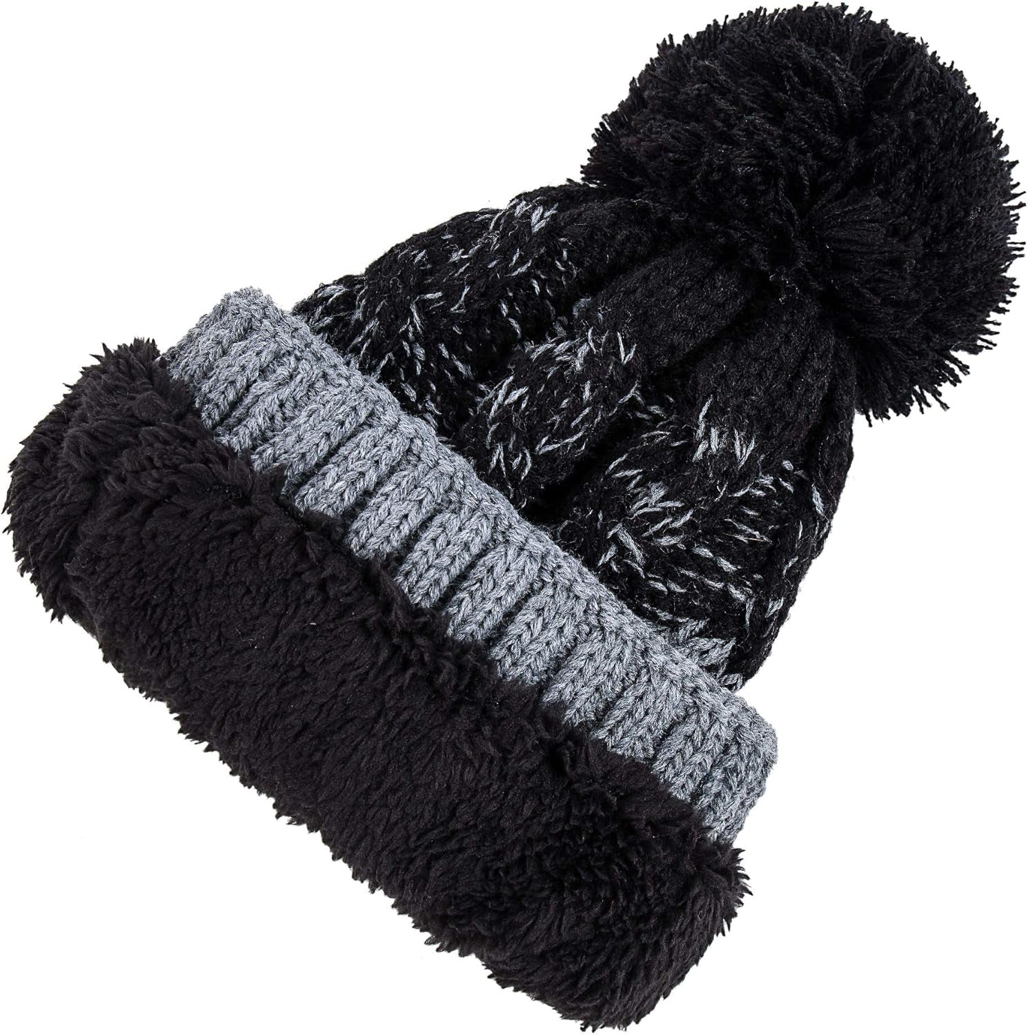 Women Winter Pompom Beanie Hat with Warm Fleece Lined, Thick Slouchy Snow Knit Skull Ski Cap