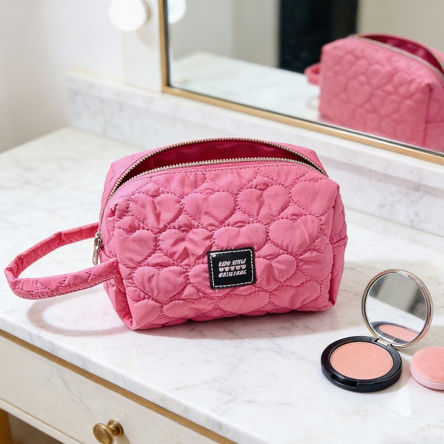 Fashion Portable Cosmetic Bag Rose Red Makeup Case