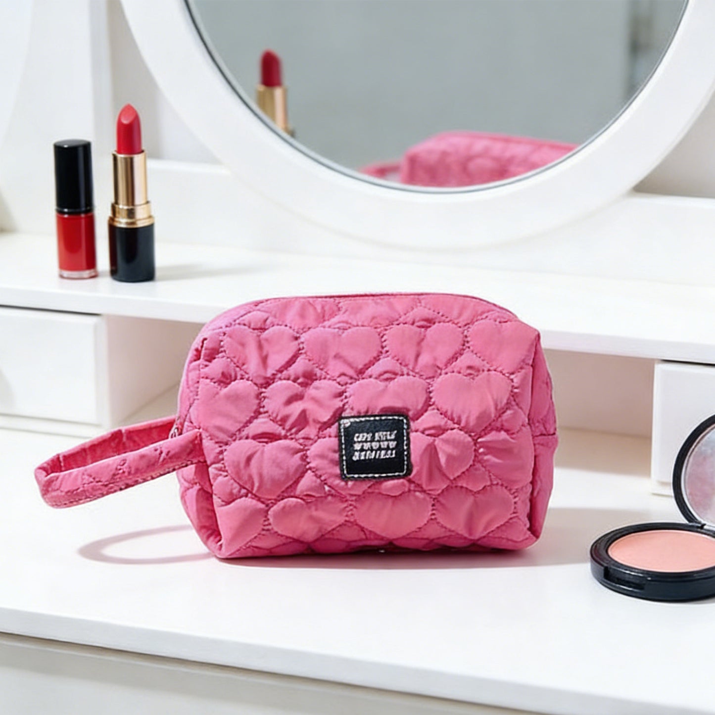 Fashion Portable Cosmetic Bag Rose Red Makeup Case