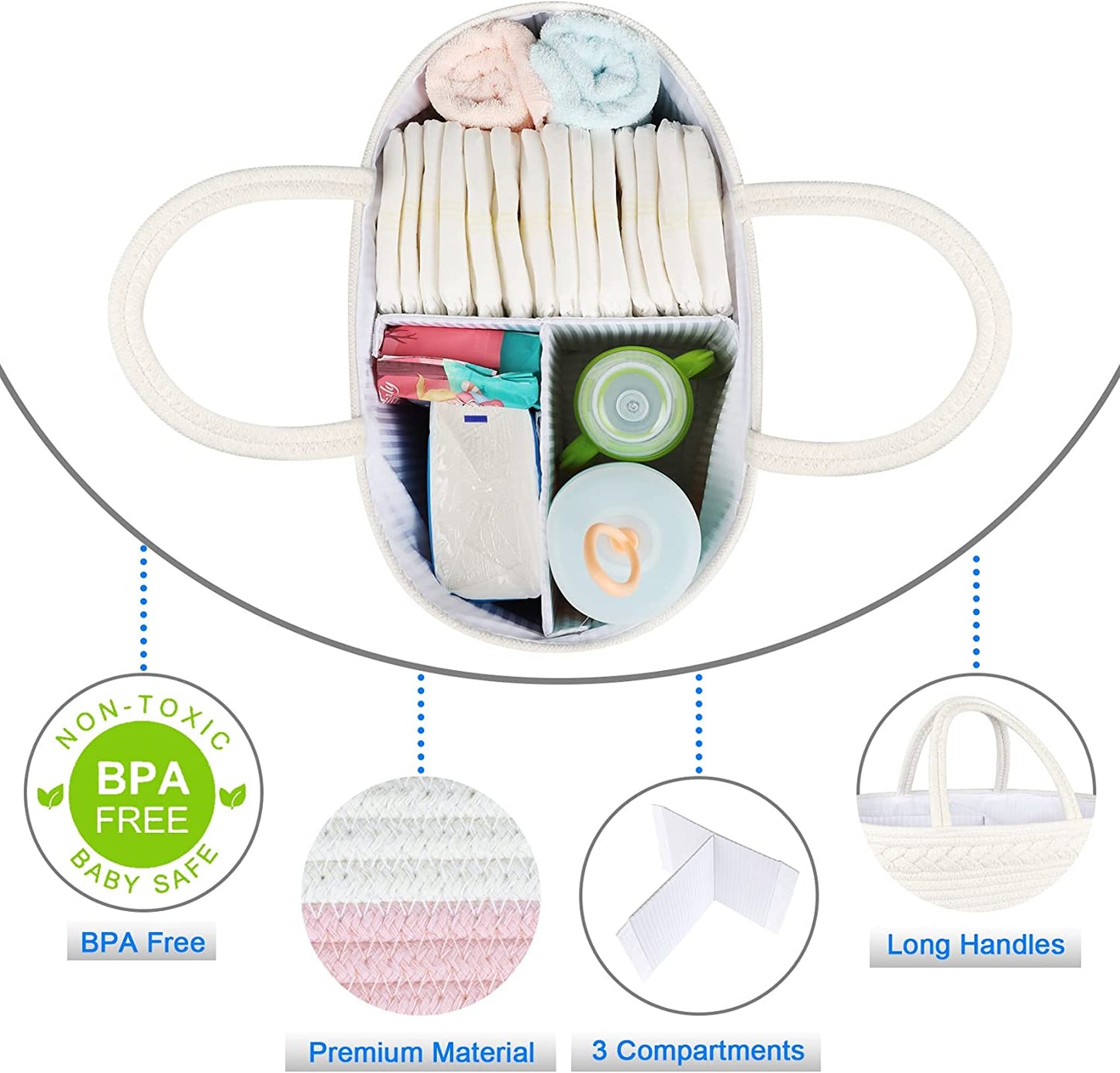 Diaper Caddy Organizer - Cotton Rope Nursery Storage Basket for Baby Essentials, Boys & Girls Shower Gift, Changing Table Organizer, Pink