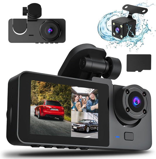 3 Channel Dash Cam 1080P Front Rear Inside Camera