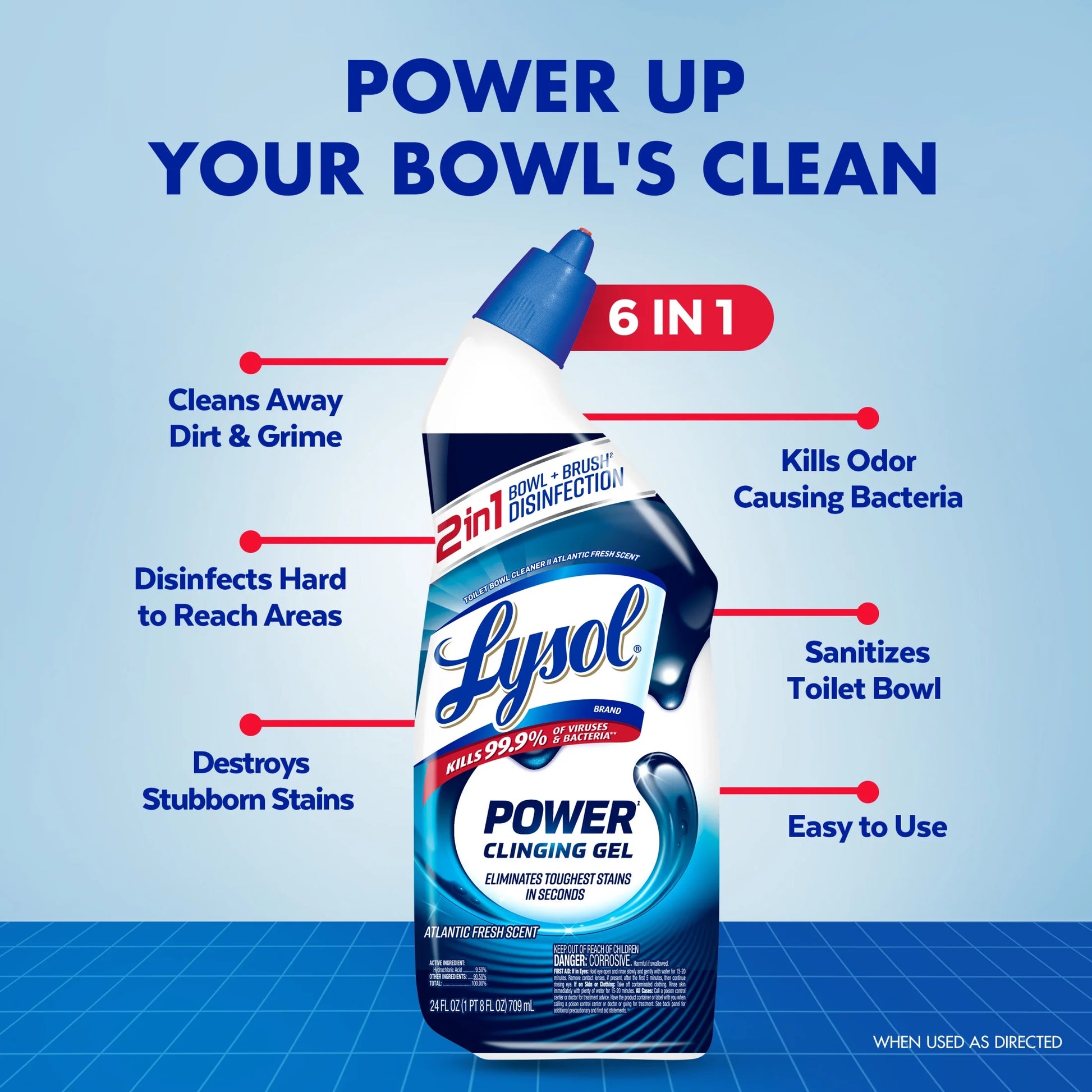 Power Toilet Bowl Cleaner Gels, Atlantic Fresh, 24 Fl Oz